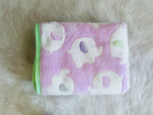 Pink Elephant baby blanket green trim