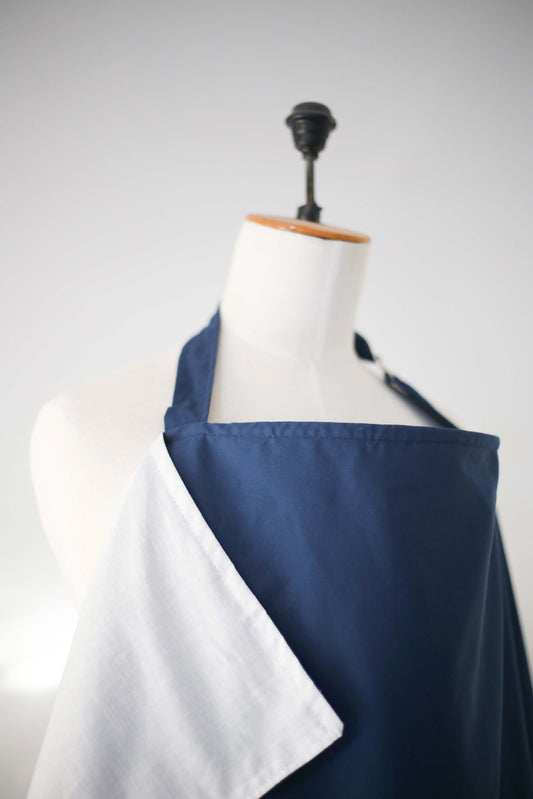 Blue Navy Nursing Cover made from 100% linen for comfortable breastfeeding

