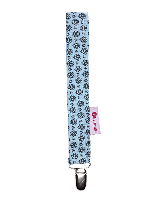 Blue Damask Pacifier Clip