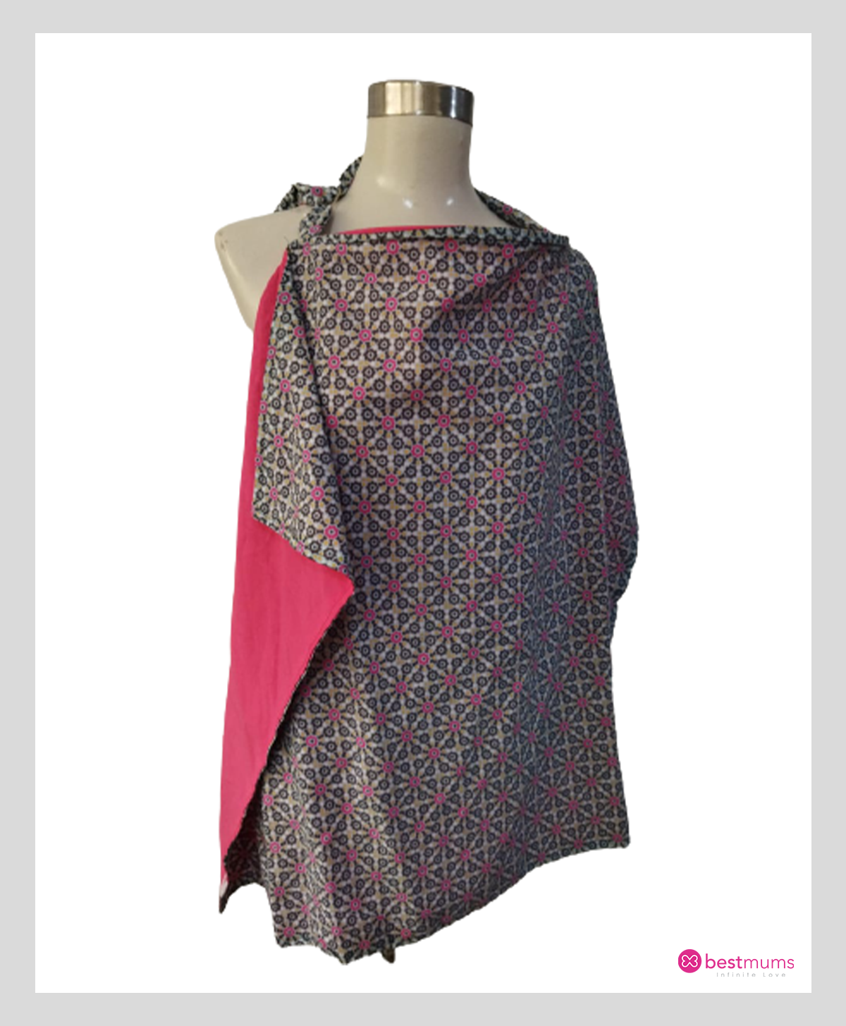 Fuschia-Grey Ornaments Nursing Cover